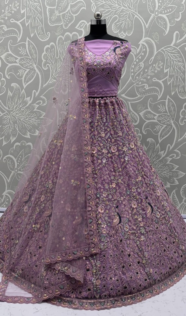 Stunning Peacock Purple Embroidered Crafted Partywear Lehenga Choli with dupatta and blouse 