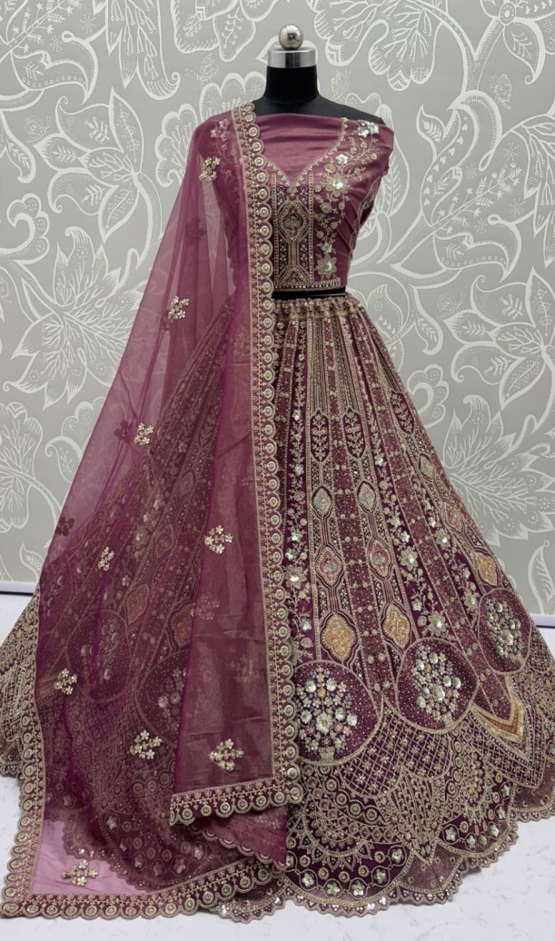 Metalic Pink Embroidery on Vibrant Color Designer Partywear Lehengacholi 