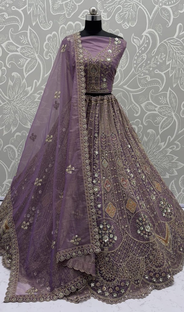 Metalic Purple Embroidery on Vibrant Color Designer Partywear Lehengacholi 