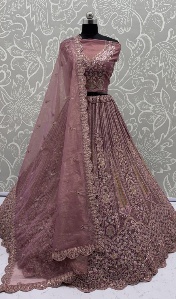 Partywear Pink Bridal Net Lehengacholi 