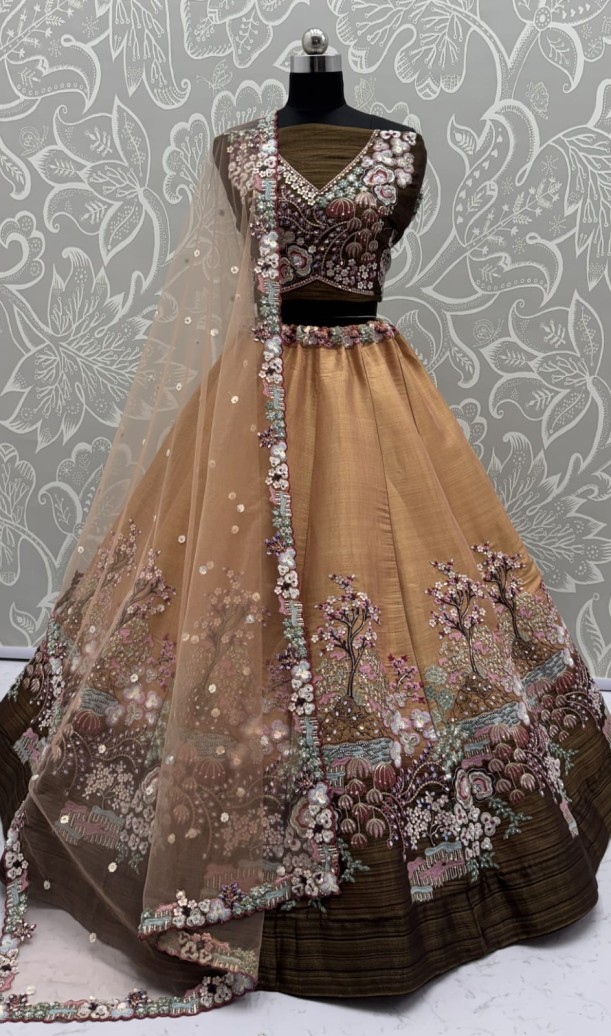 Eye-Catchy Yellow Color Range Rainbow Shaded Sequins Work Partywear Lehengacholi 