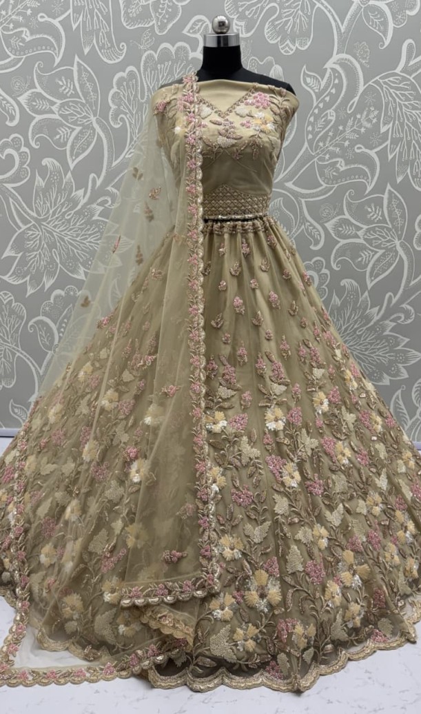 Handwork Yellow and Motif Work Designer Partywear Lehengacholi 