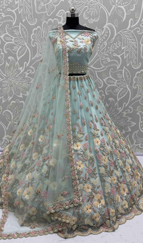 Handwork Blue and Motif Work Designer Partywear Lehengacholi 