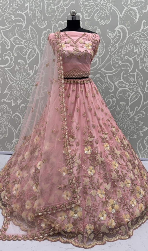 Handwork Pink and Motif Work Designer Partywear Lehengacholi 