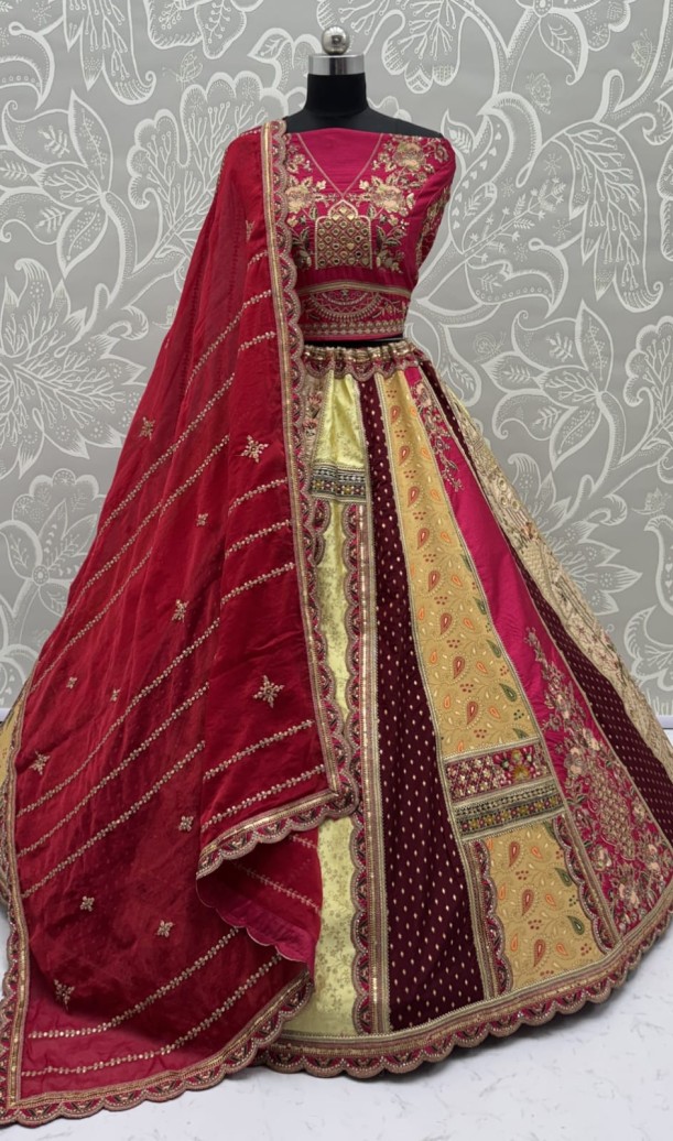 Fabulous Matching Fabrics and Designer Pattern Embroidery with Handwork Mirror Crafted Lehenga Choli 