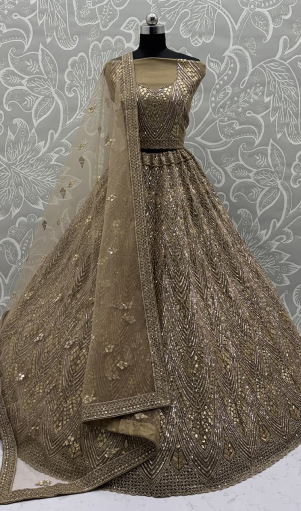 Golden Lehenga Choli in Sequins Work With Beautiful Dupatta and Blouse 