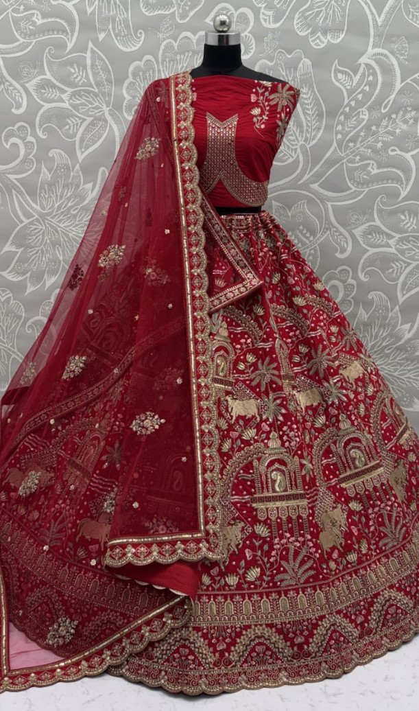 Exclusive Red Figure Embroidered Designer Bridal Lehenga Choli