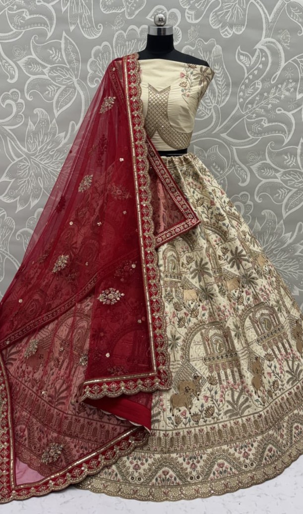 Exclusive White Figure Embroidered Designer Bridal Lehenga Choli