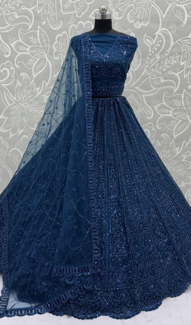 Blue Designer Lehenga Choli in Handwork 