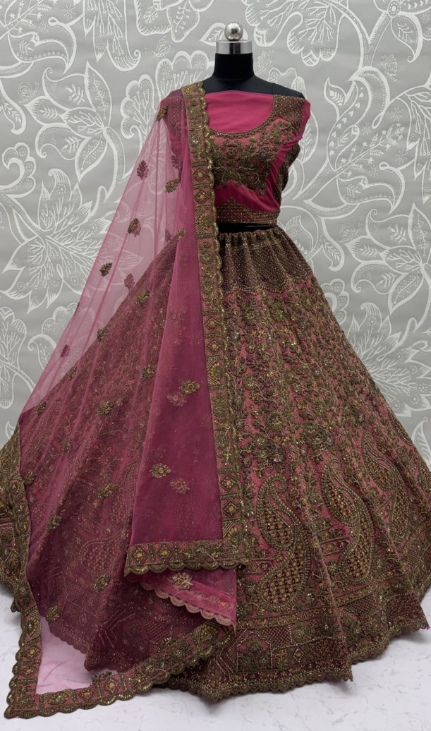 Royal Pink Multi Thread Work Net Engagement Wear Lehenga Choli With Dupatta
