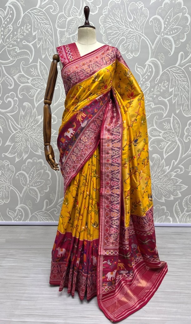  Pure Meena Silk and Dyed Silk Thread Crafted Authentic Patola Saree 