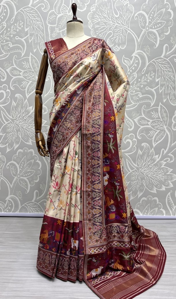 Pure Meena Silk and Dyed Silk Thread Crafted Authentic Patola Saree 