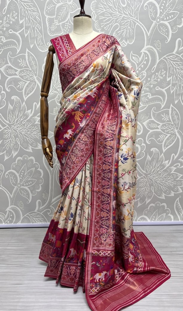 Pure Meena Silk and Dyed Silk Thread Crafted Authentic Patola Saree 