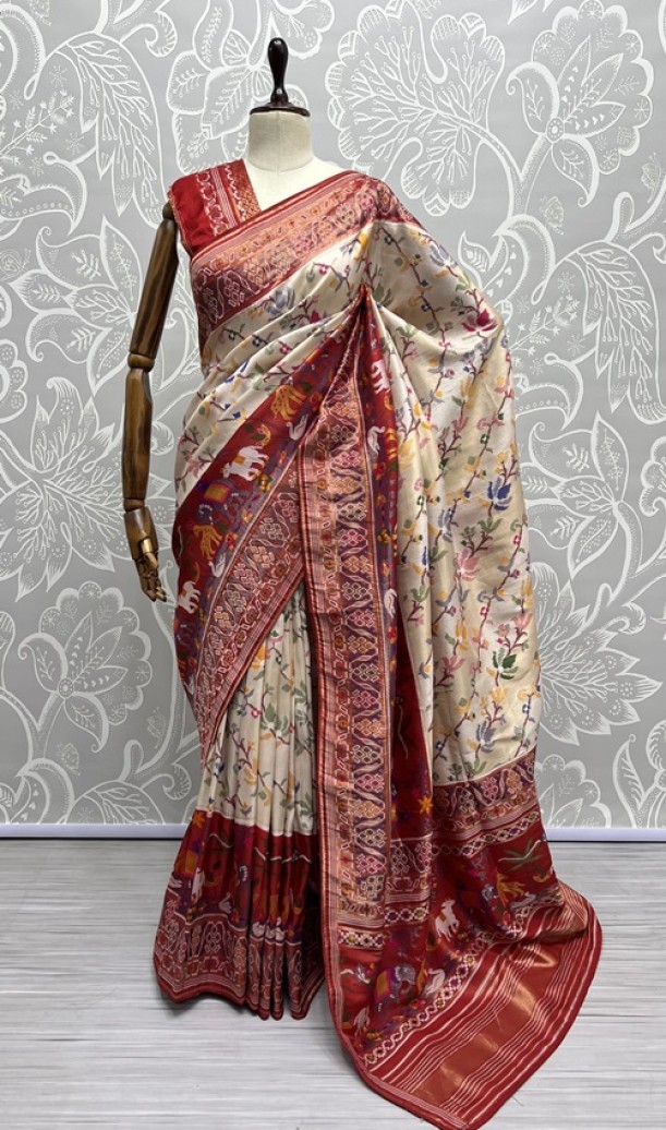 Pure Meena Silk and Dyed Silk Thread Crafted Authentic Patola Saree 