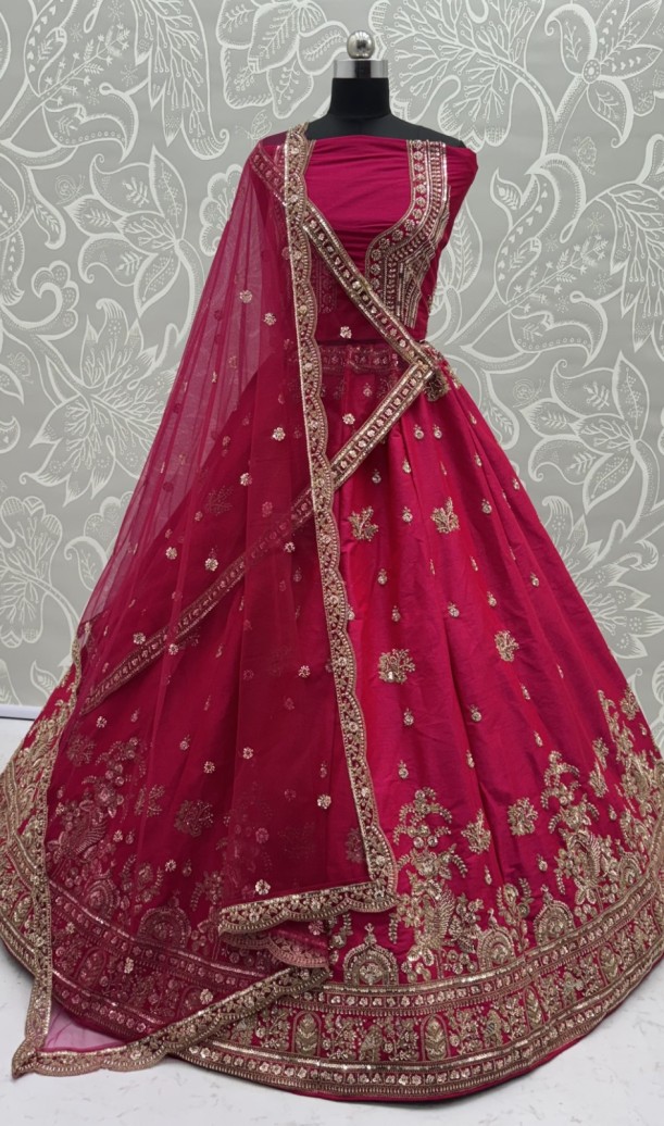 Alluring Rani Pink Silk Bridal Lehenga Choli With Double Dupatta