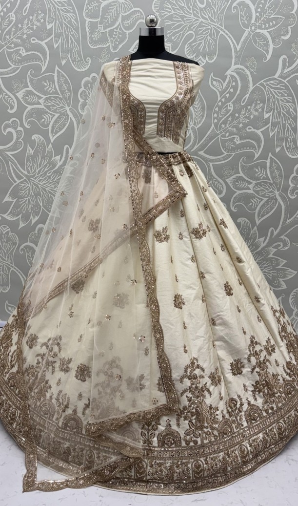 Ravishing Off White Sequins Silk Bridal Lehenga Choli With Double Dupatta