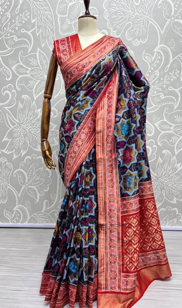 Pure Meena Silk and Dyed Silk Thread Crafted Authentic Patola Saree 