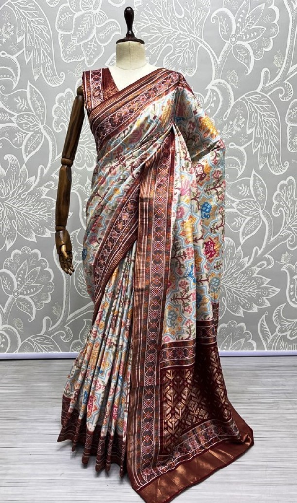 Pure Meena Silk and Dyed Silk Thread Crafted Authentic Patola Saree 