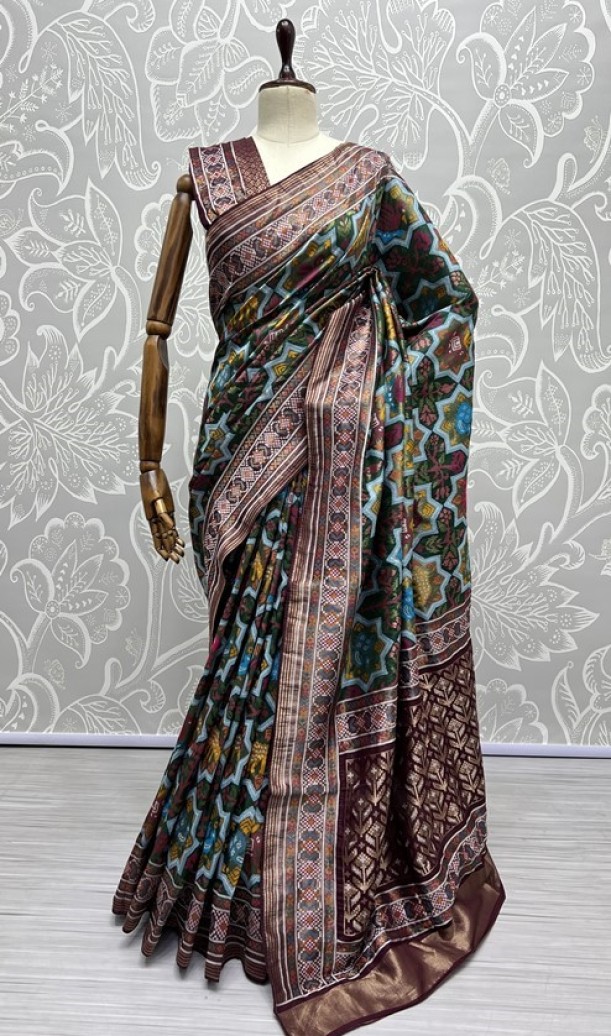 Pure Meena Silk and Dyed Silk Thread Crafted Authentic Patola Saree 