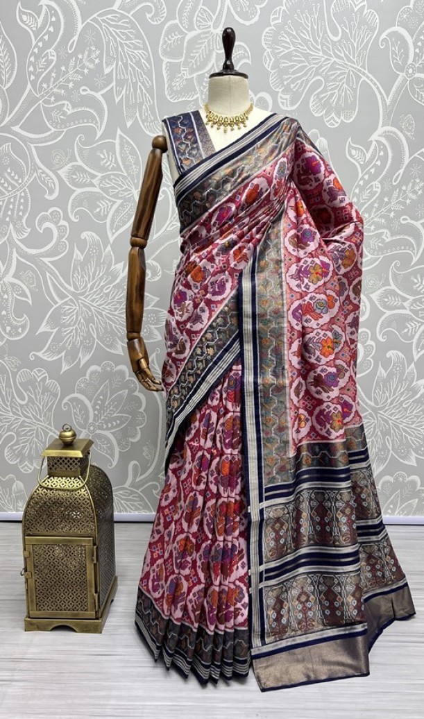  Pure Meena Silk and Dyed Silk Thread Crafted Authentic Patola Saree 