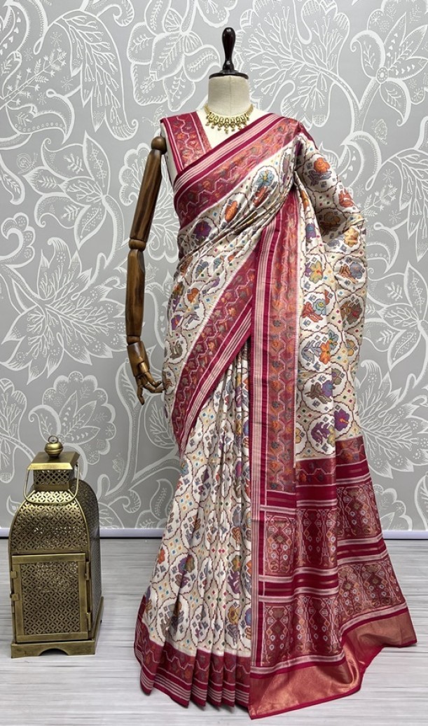 Pure Meena Silk and Dyed Silk Thread Crafted Authentic Patola Saree 