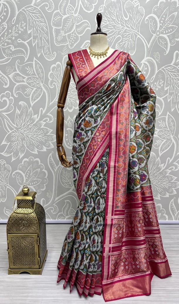 Hand Dyed Meena Silk Thread Crafted Authentic Patola Saree 
