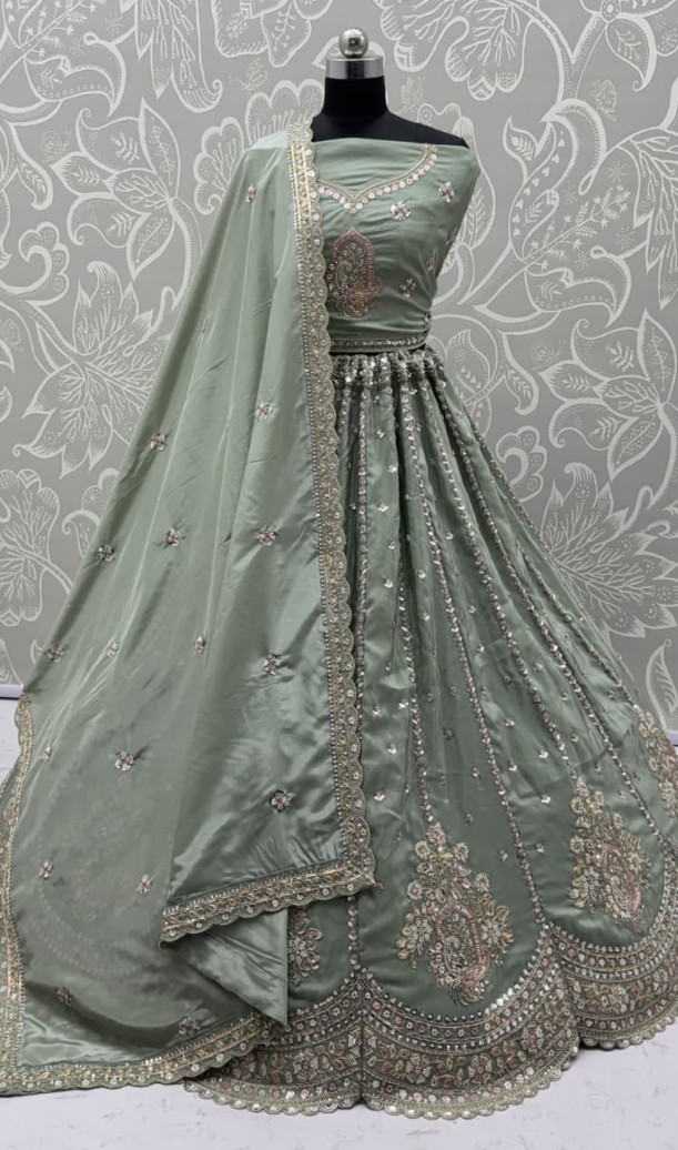 Awesome Green Embroidered Silk Wedding Wear Lehenga With Blouse Awesome Green Embroidered Silk Wedding Wear Lehenga With Blouse