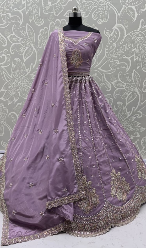 Fantastic Lavender Sequins Silk Reception Wear Lehenga Choli Fantastic Lavender Sequins Silk Reception Wear Lehenga Choli