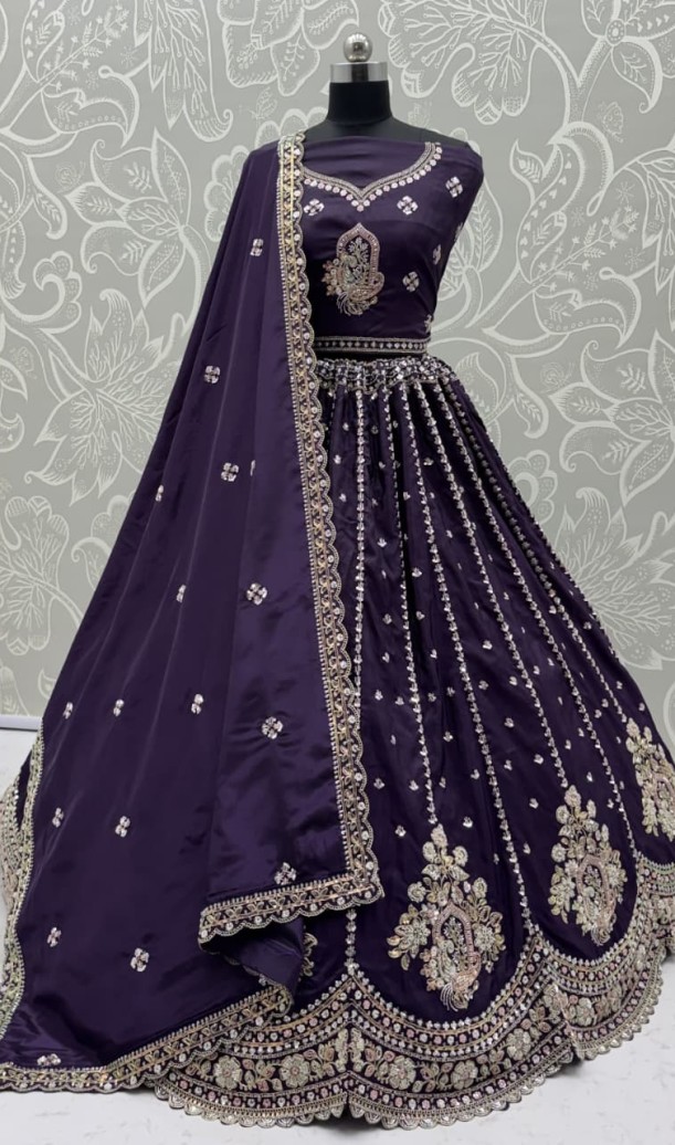Luxurious Purple Heavy Work Silk Designer Lehenga Choli With Dupatta Luxurious Purple Heavy Work Silk Designer Lehenga Choli With Dupatta
