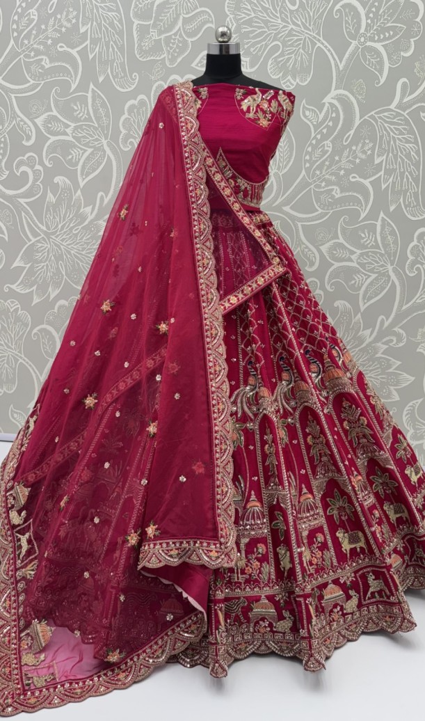 Silk Rani Pink Festival Wear Embroidery Work Lehenga Choli