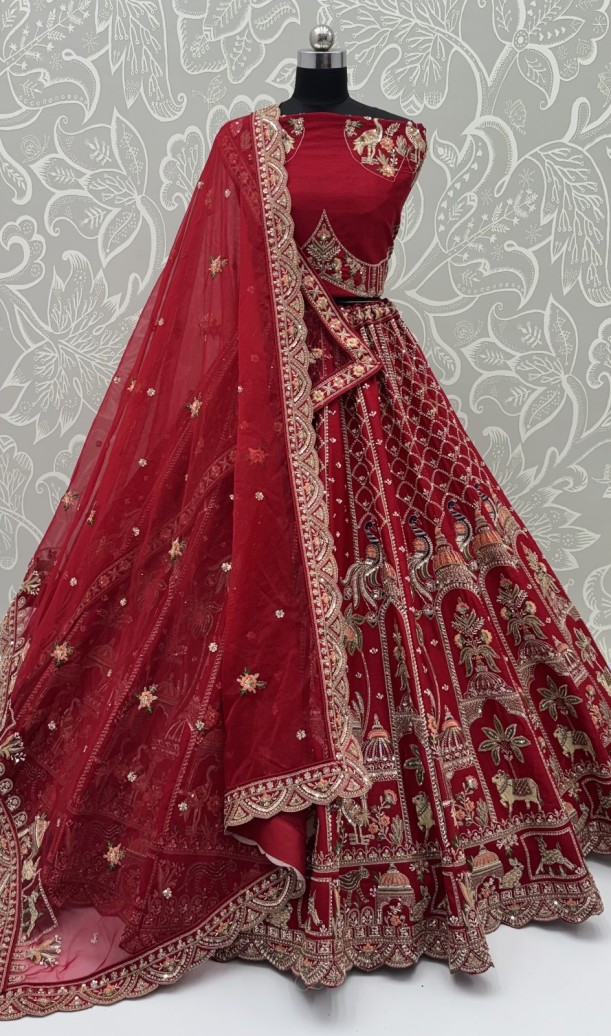 Silk Red Festival Wear Embroidery Work Lehenga Choli