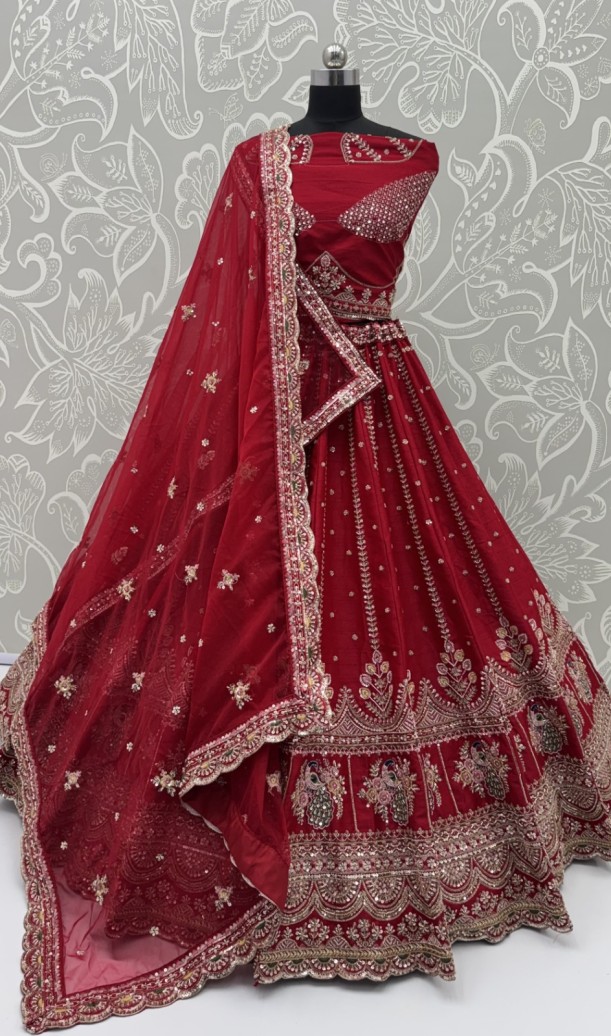 Pink Motif and Crystal Beads Work Bridal Lehenga Choli Pink Motif and Crystal Beads Work Bridal Lehenga Choli