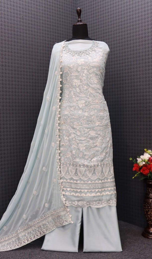 Faux Georgette Mehendi Sangeet Salwar Kameez in Blue with Sequence work Faux Georgette Mehendi Sangeet Salwar Kameez in Blue with Sequence work