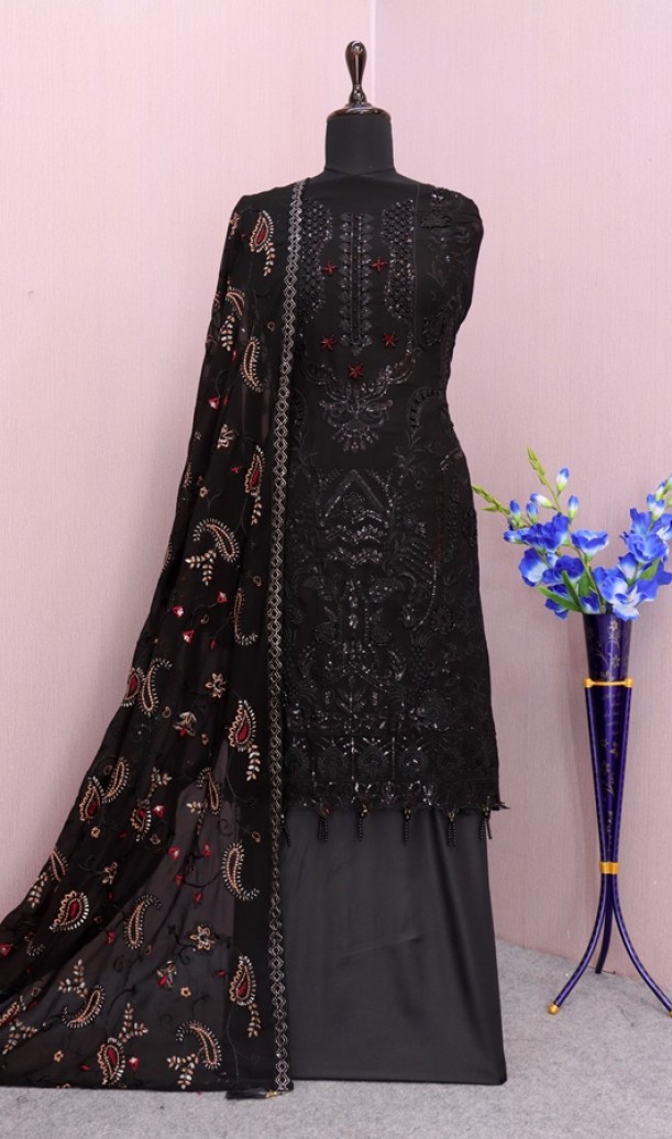 Georgette Reception Salwar Kameez in black with Sequence work Georgette Reception Salwar Kameez in black with Sequence work