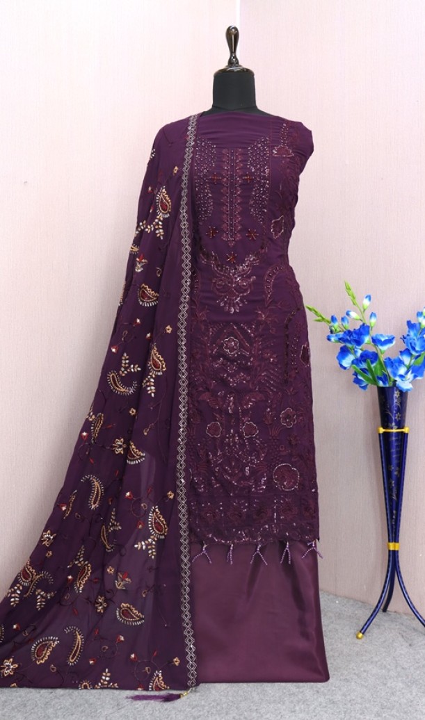 Georgette Reception Salwar Kameez in PURPLE with Sequence work Georgette Reception Salwar Kameez in PURPLE with Sequence work