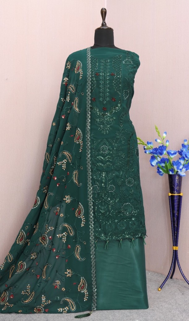 Georgette Reception Salwar Kameez in dark Green with Sequence work Georgette Reception Salwar Kameez in dark Green with Sequence work