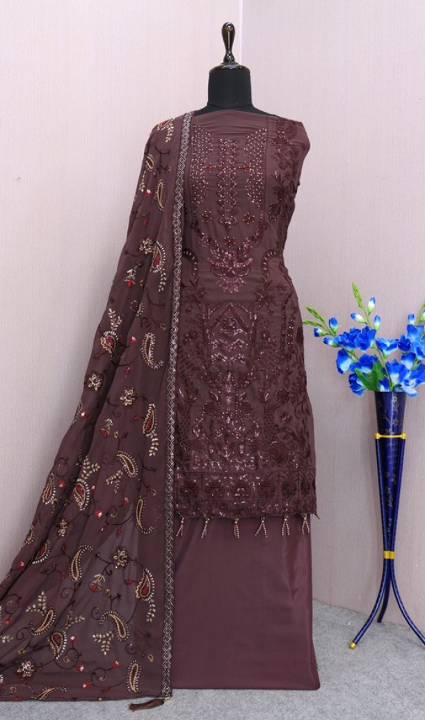 Georgette Reception Salwar Kameez in marun with Sequence work Georgette Reception Salwar Kameez in marun with Sequence work