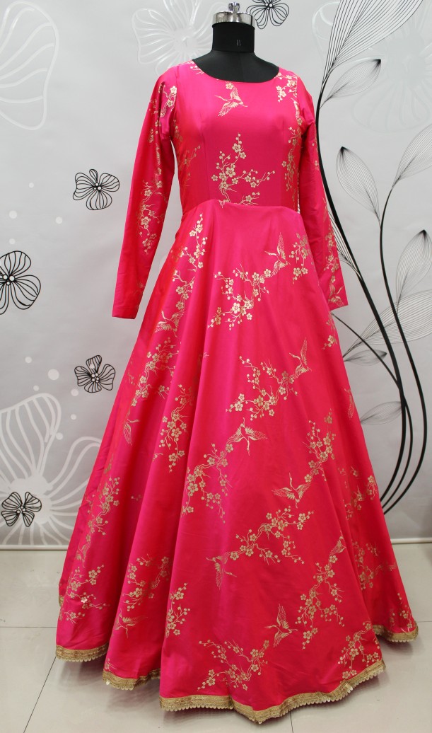 Pink Taffeta With Designer Foil Printed Gown