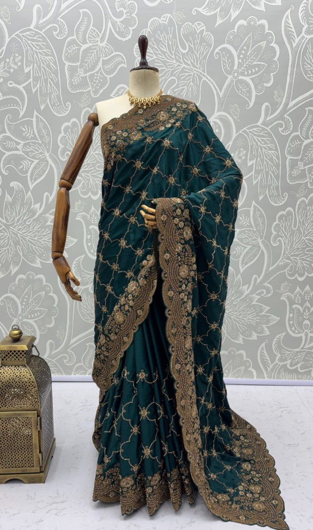 Green Premium Satin Silk Wedding Designer Saree Green Premium Satin Silk Wedding Designer Saree