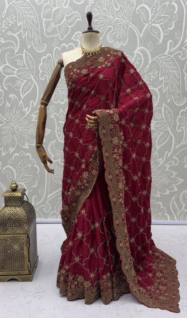 Hot Pink Premium Satin Silk Wedding Designer Saree Hot Pink Premium Satin Silk Wedding Designer Saree