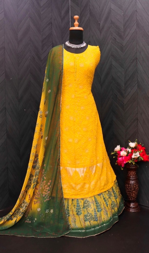 Georgette Party Wear Salwar Kameez in Green with Sequence work Georgette Party Wear Salwar Kameez in Green with Sequence work