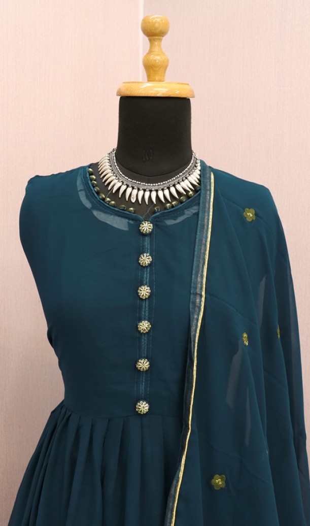 GOLD FAUX GEORGETTE WITH EMBROIDERY WORK ANARKALI SALWAR KAMEEZ GOLD FAUX GEORGETTE WITH EMBROIDERY WORK ANARKALI SALWAR KAMEEZ