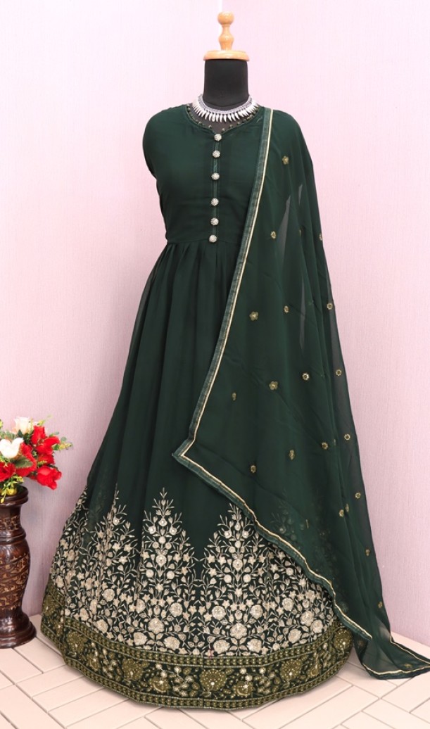 GOLD FAUX GEORGETTE WITH EMBROIDERY WORK ANARKALI SALWAR KAMEEZ GOLD FAUX GEORGETTE WITH EMBROIDERY WORK ANARKALI SALWAR KAMEEZ