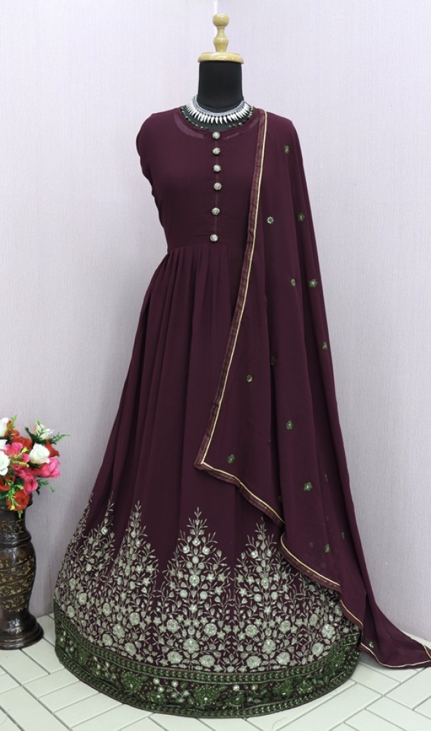 FAUX GEORGETTE WITH EMBROIDERY WORK ANARKALI SALWAR KAMEEZ FAUX GEORGETTE WITH EMBROIDERY WORK ANARKALI SALWAR KAMEEZ