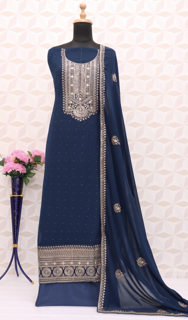 Navy blue Georgette Resham Pakistani Salwar Suit Navy blue Georgette Resham Pakistani Salwar Suit