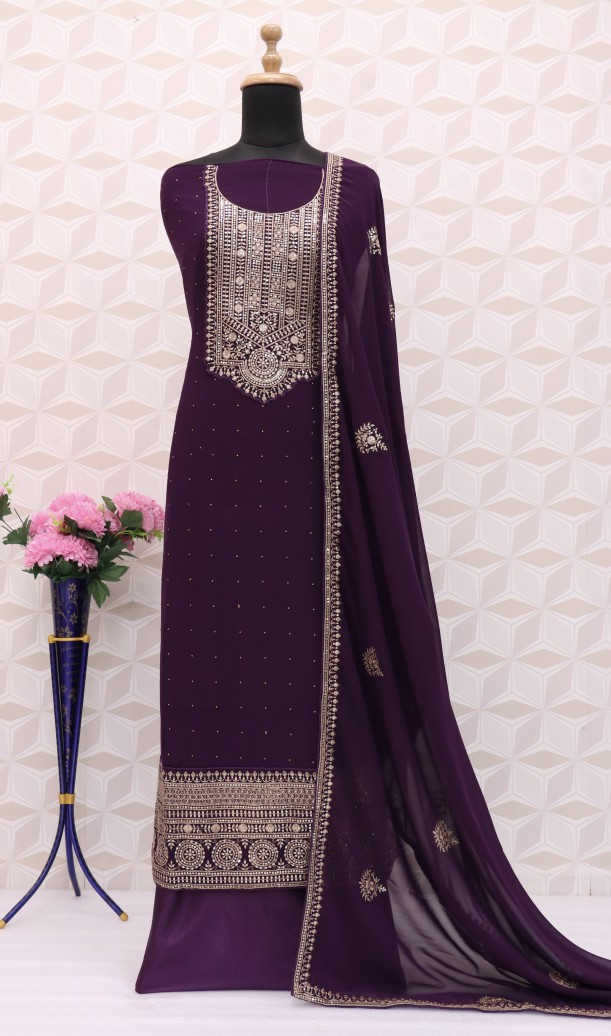 Wine Georgette Resham Pakistani Salwar Suit Wine Georgette Resham Pakistani Salwar Suit
