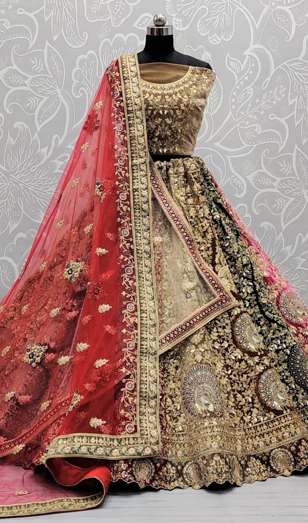 Multi Colour Velvet Engagement A Line Lehenga Choli