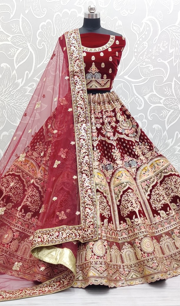 Bride Doli Embroidery Design Lehenga Choli In Maroon