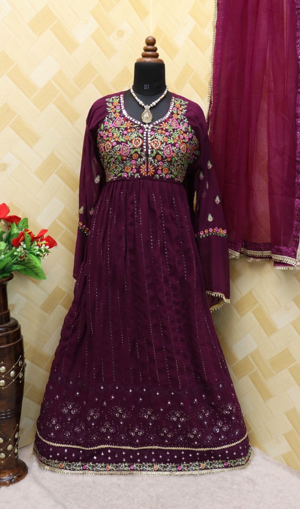 Georgette Fabric Function Wear Embroidered majenta Color Anarkali Suit