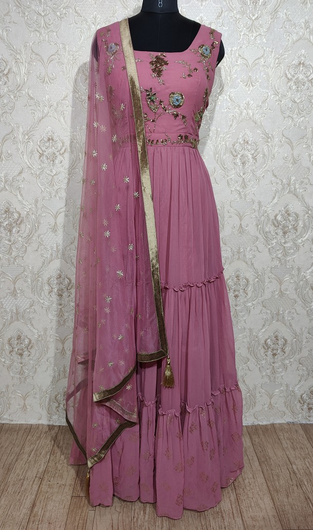 Hot Pink Readymade Designer Wedding Wear Faux Georgette Anarkali Suit